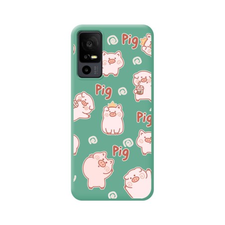 Funda Silicona Líquida Verde para TCL 40 R 5G diseño Cerdos Dibujos
