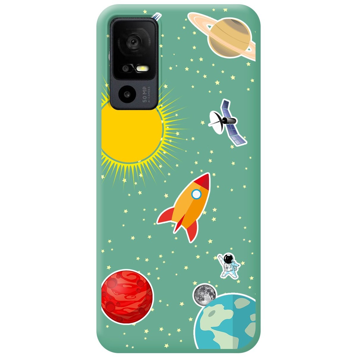 Funda Silicona Líquida Verde para TCL 40 R 5G diseño Espacio Dibujos