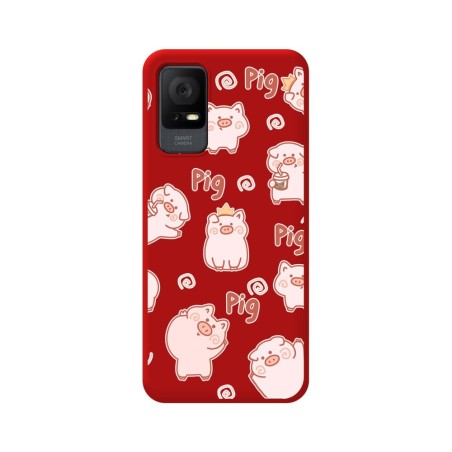 Funda Silicona Líquida Roja para TCL 405 diseño Cerdos Dibujos