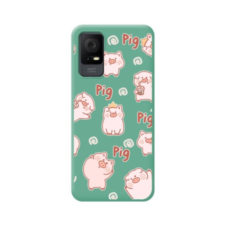 Funda Silicona Líquida Verde para TCL 405 diseño Cerdos Dibujos