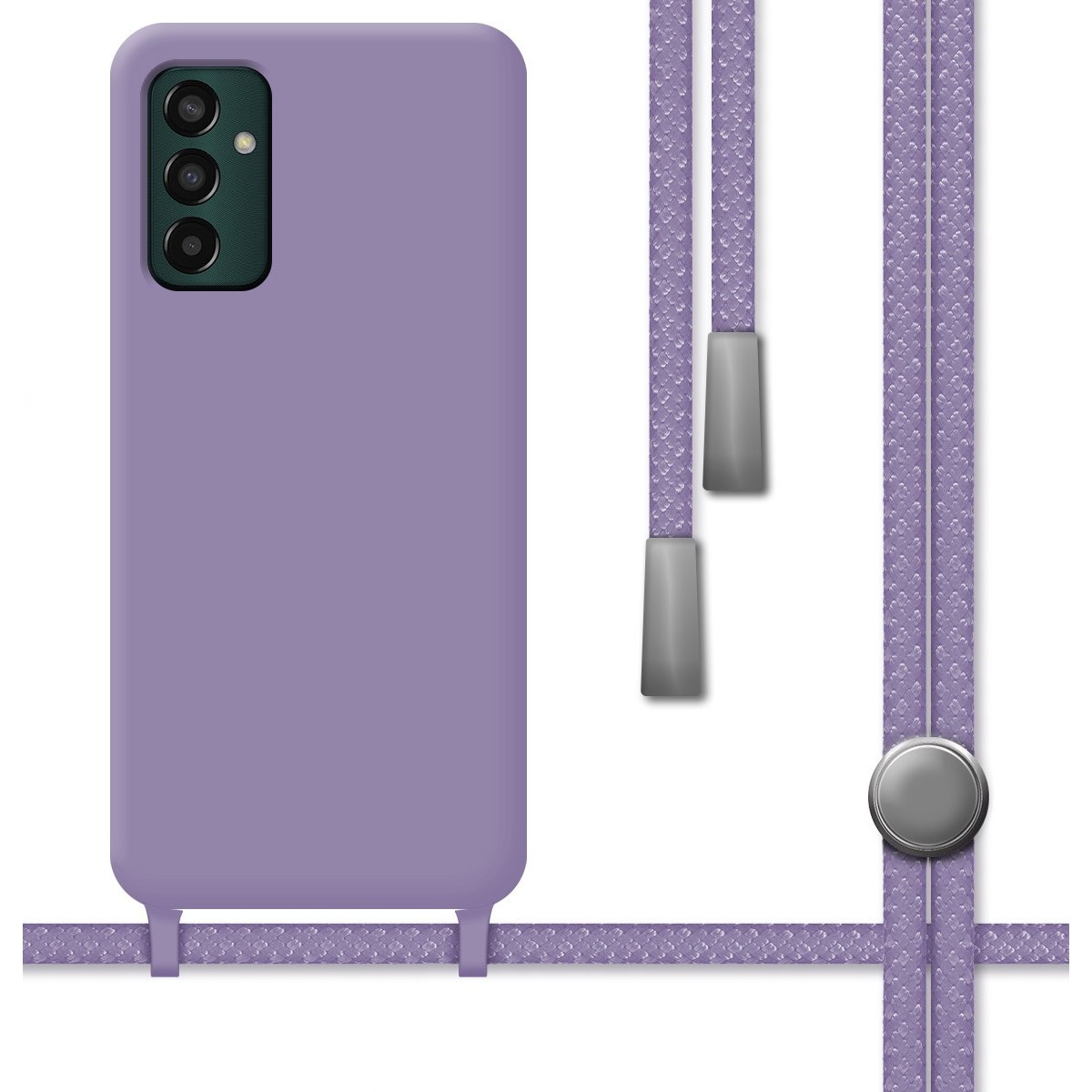 Funda Silicona Líquida con Cordón para Samsung Galaxy M13 4G color Morada