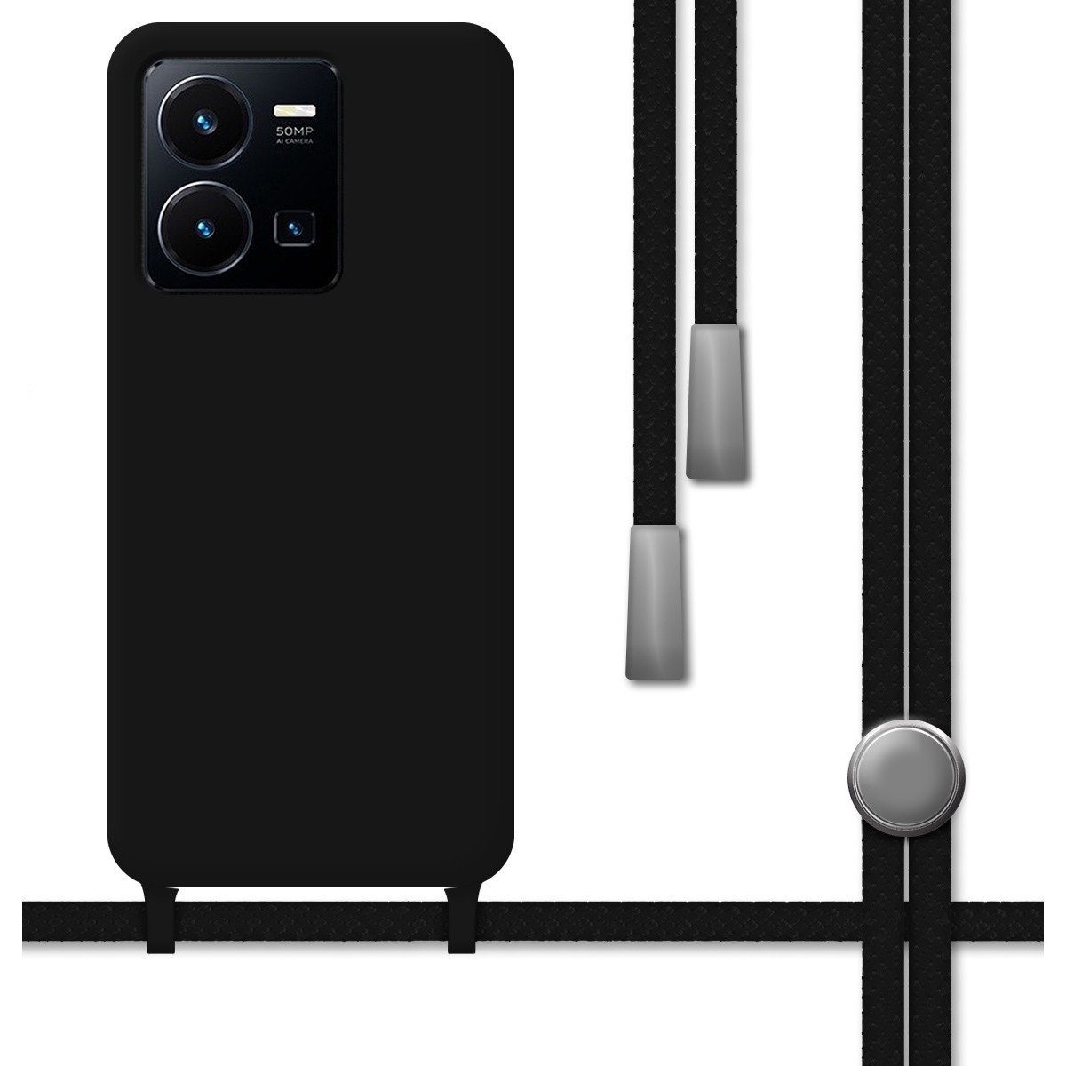 Funda Silicona Líquida con Cordón para Vivo Y35 / Y22s color Negra