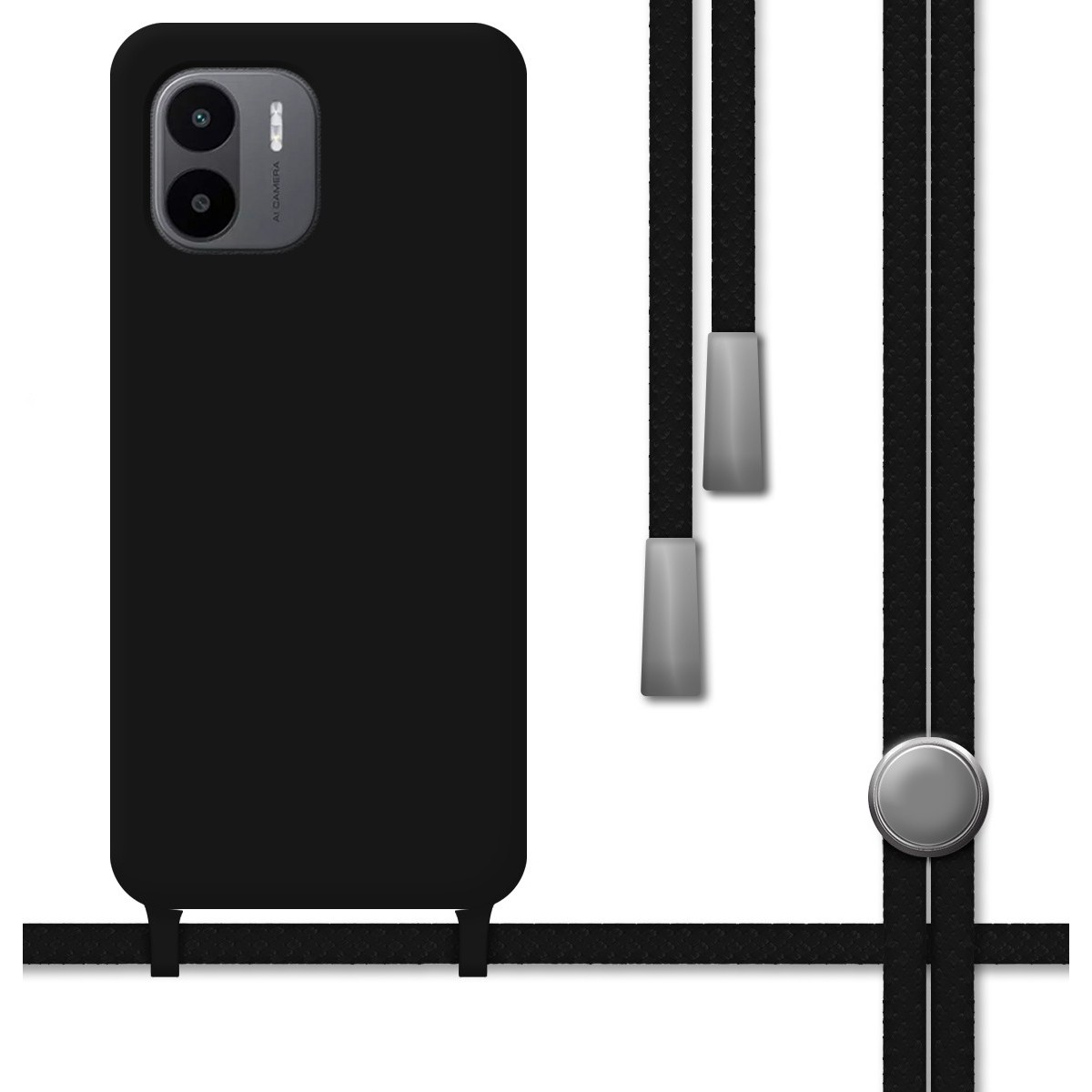 Funda Silicona Líquida con Cordón para Xiaomi Redmi A1 color Negra
