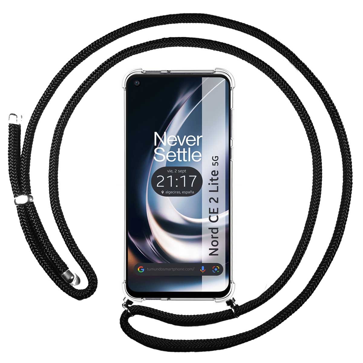 Funda Colgante Transparente para Oneplus Nord CE 2 Lite 5G con Cordon Negro