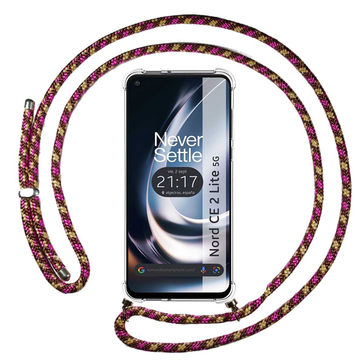Funda Colgante Transparente para Oneplus Nord CE 2 Lite 5G con Cordon Rosa / Dorado