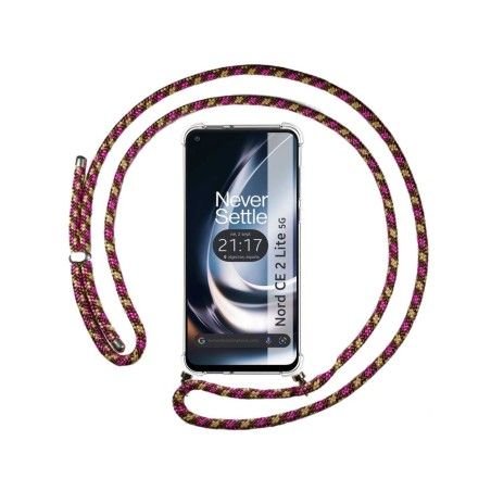 Funda Colgante Transparente para Oneplus Nord CE 2 Lite 5G con Cordon Rosa / Dorado