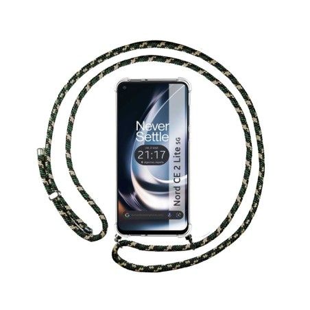 Funda Colgante Transparente para Oneplus Nord CE 2 Lite 5G con Cordon Verde / Dorado