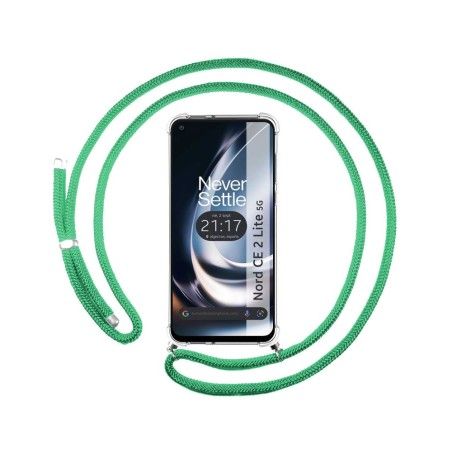 Funda Colgante Transparente para Oneplus Nord CE 2 Lite 5G con Cordon Verde Agua