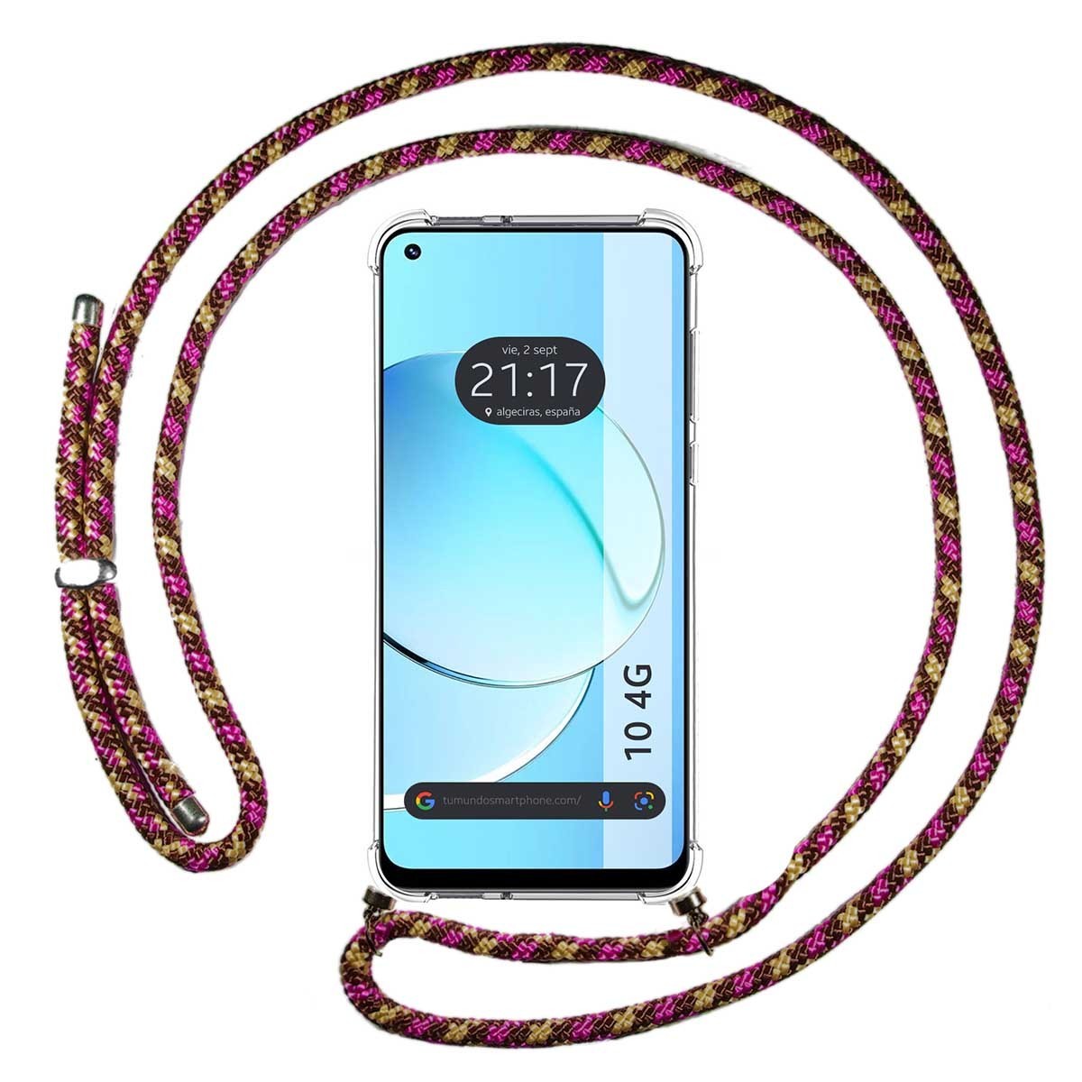 Funda Colgante Transparente para Realme 10 4G con Cordon Rosa / Dorado