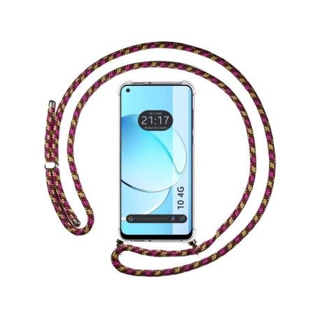 Funda Colgante Transparente para Realme 10 4G con Cordon Rosa / Dorado
