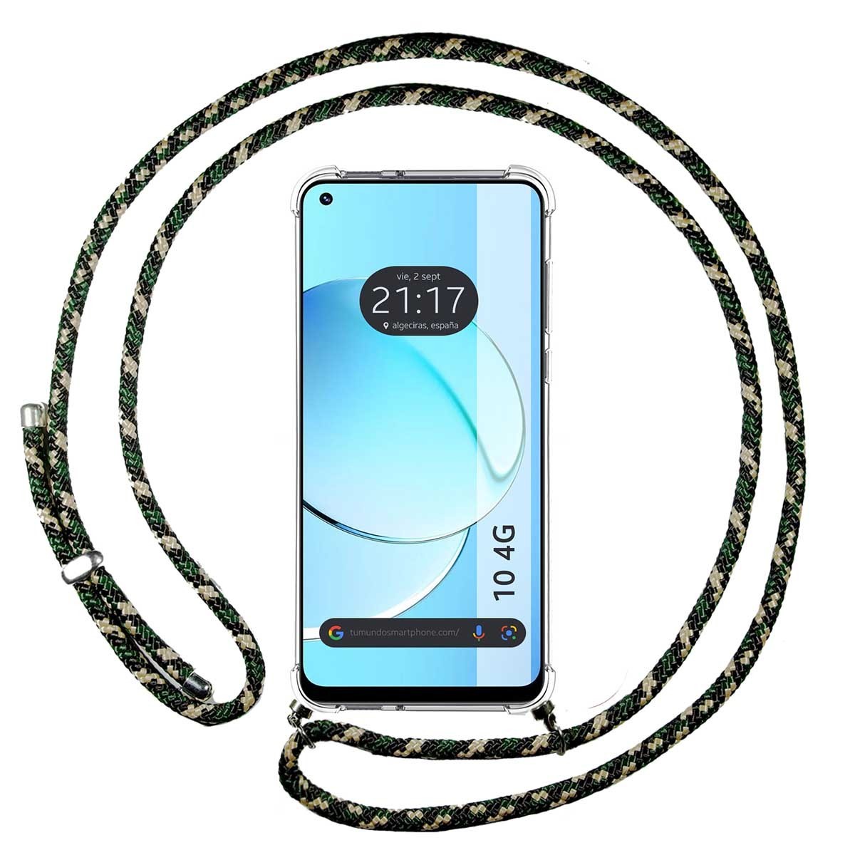 Funda Colgante Transparente para Realme 10 4G con Cordon Verde / Dorado