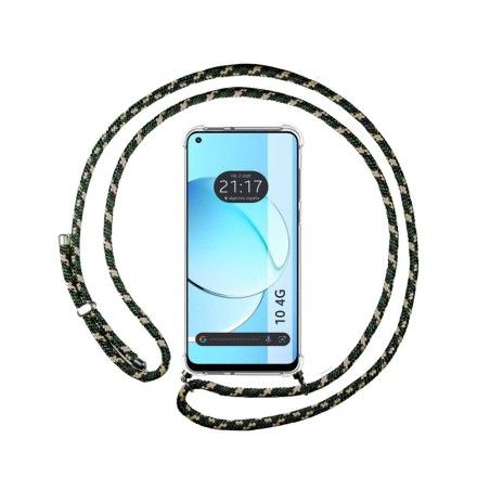 Funda Colgante Transparente para Realme 10 4G con Cordon Verde / Dorado