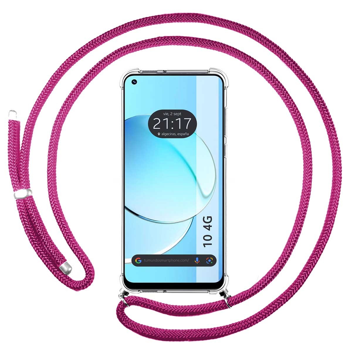 Funda Colgante Transparente para Realme 10 4G con Cordon Rosa Fucsia