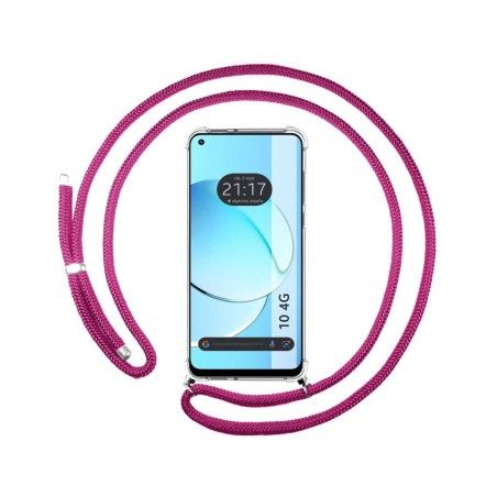 Funda Colgante Transparente para Realme 10 4G con Cordon Rosa Fucsia