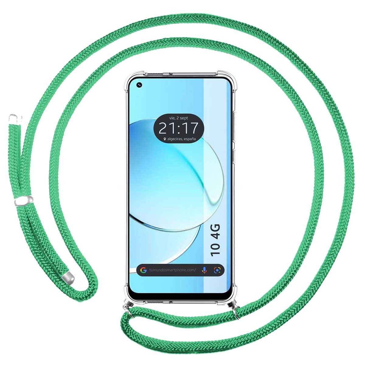 Funda Colgante Transparente para Realme 10 4G con Cordon Verde Agua