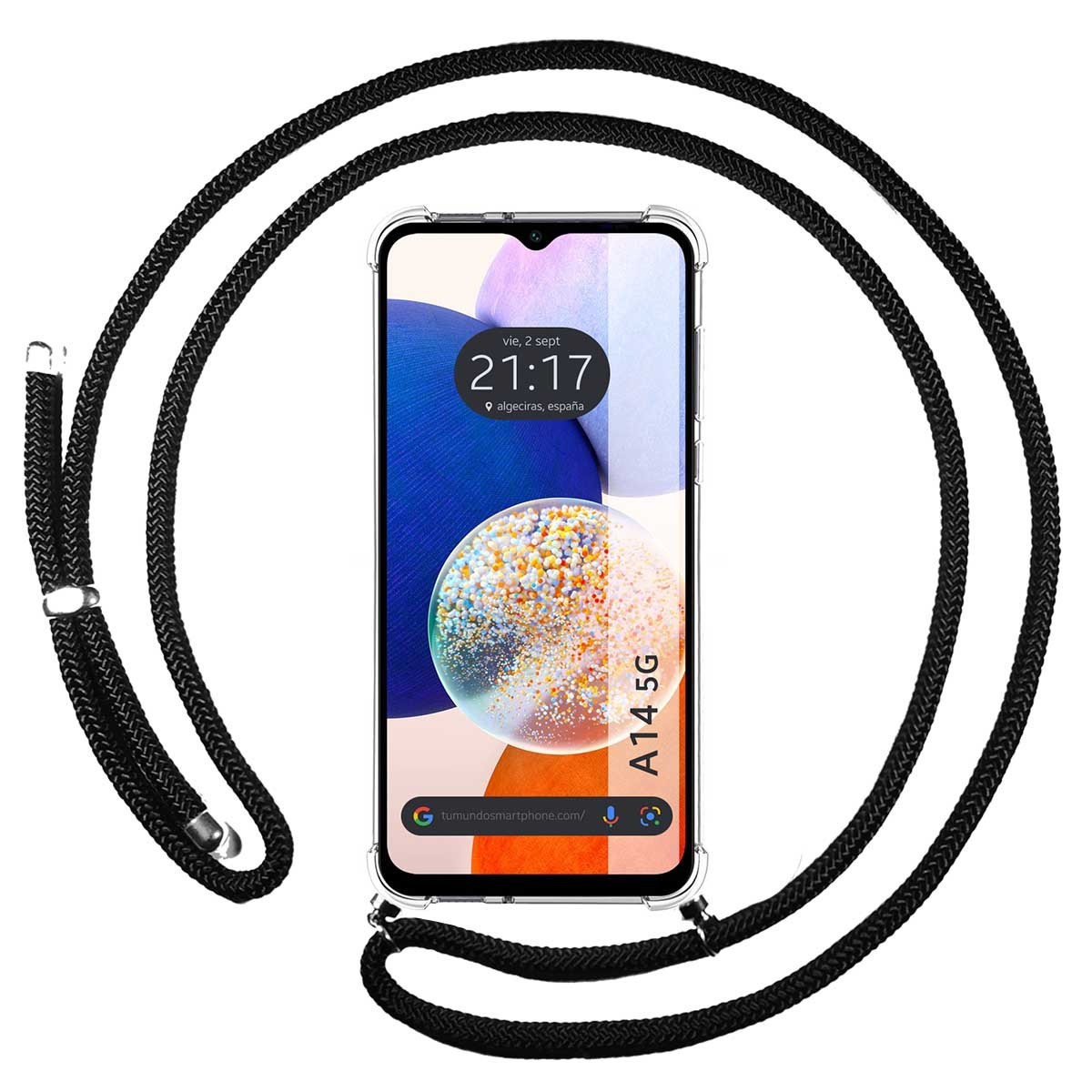 Funda Colgante Transparente para Samsung Galaxy A14 4G / 5G con Cordon Negro
