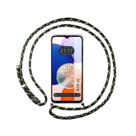 Funda Colgante Transparente para Samsung Galaxy A14 4G / 5G con Cordon Verde / Dorado