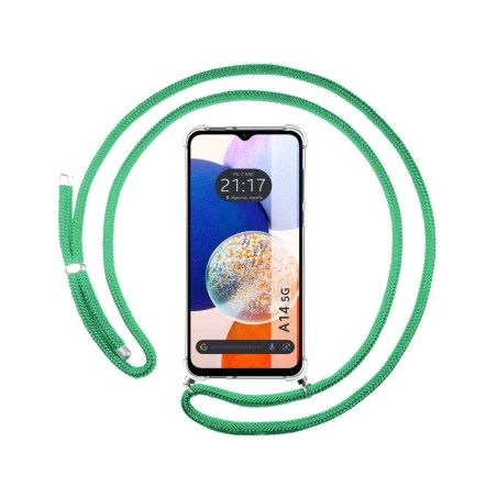 Funda Colgante Transparente para Samsung Galaxy A14 4G / 5G con Cordon Verde Agua