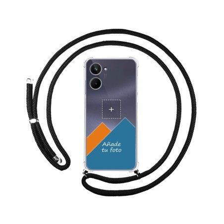 Personaliza tu Funda Colgante Transparente para Realme 10 4G con Cordon Negro Dibujo Personalizada