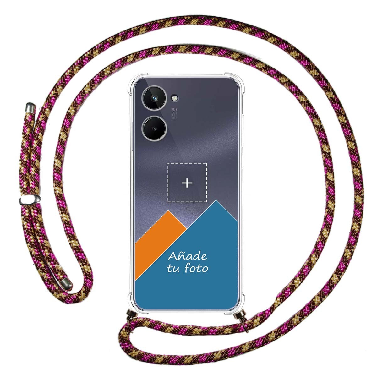 Personaliza tu Funda Colgante Transparente para Realme 10 4G con Cordon Rosa / Dorado Dibujo Personalizada
