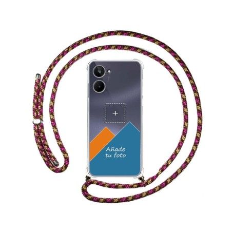Personaliza tu Funda Colgante Transparente para Realme 10 4G con Cordon Rosa / Dorado Dibujo Personalizada