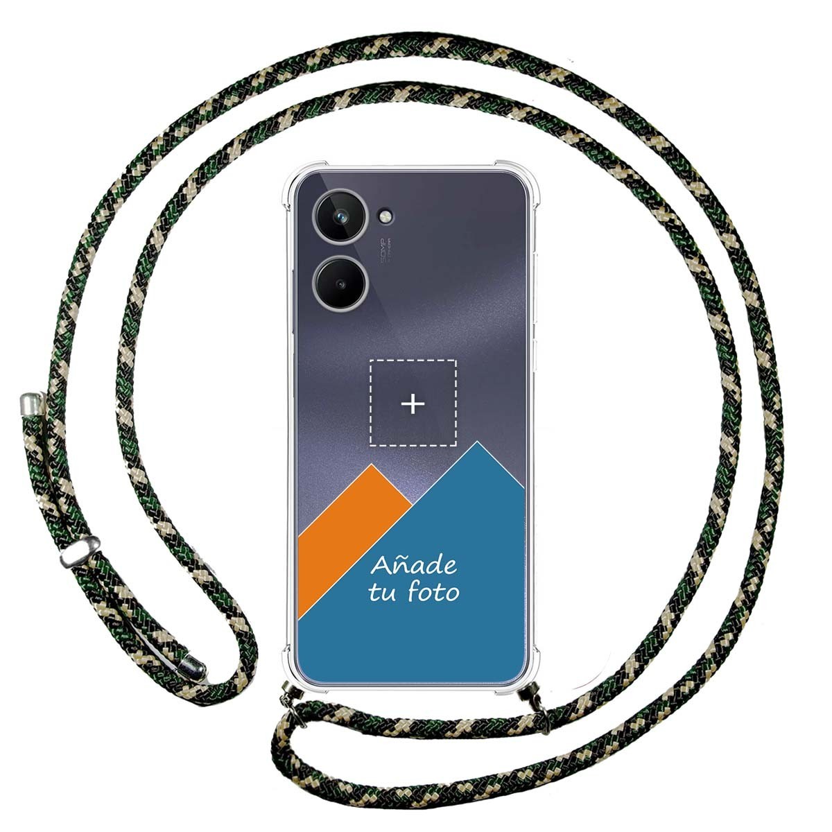 Personaliza tu Funda Colgante Transparente para Realme 10 4G con Cordon Verde / Dorado Dibujo Personalizada