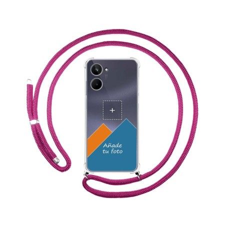 Personaliza tu Funda Colgante Transparente para Realme 10 4G con Cordon Rosa Fucsia Dibujo Personalizada