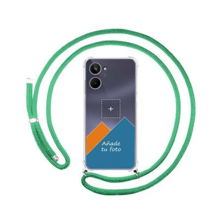 Personaliza tu Funda Colgante Transparente para Realme 10 4G con Cordon Verde Agua Dibujo Personalizada