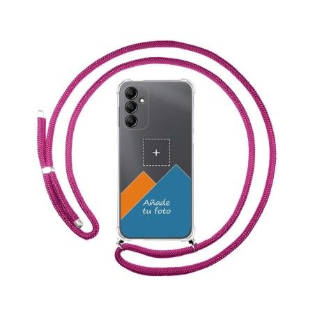Personaliza tu Funda Colgante Transparente para Samsung Galaxy A14 4G / 5G con Cordon Rosa Fucsia Dibujo Personalizada