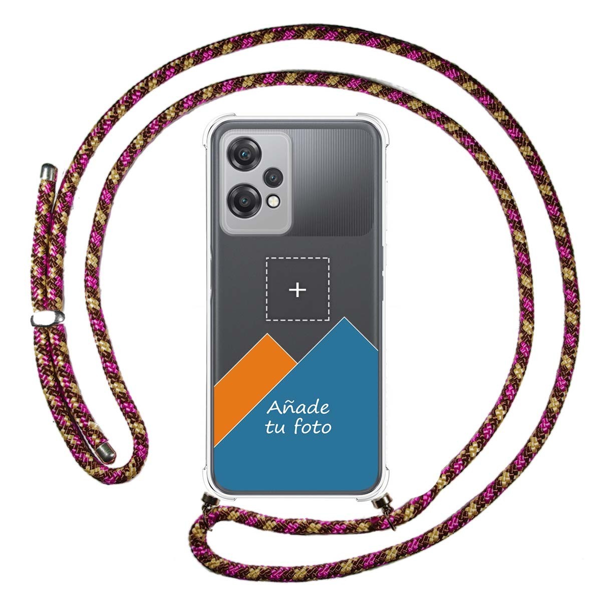 Personaliza tu Funda Colgante Transparente para Oneplus Nord CE 2 Lite 5G con Cordon Rosa / Dorado Dibujo Personalizada