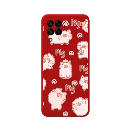 Funda Silicona Líquida Roja para Samsung Galaxy M33 5G diseño Cerdos Dibujos