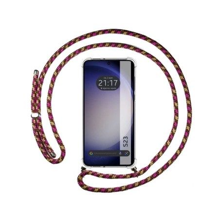 Funda Colgante Transparente para Samsung Galaxy S23 5G con Cordon Rosa / Dorado