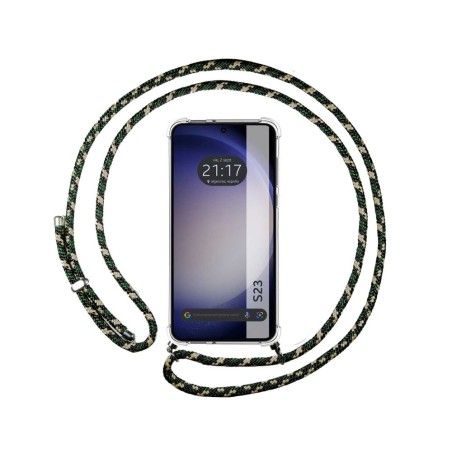 Funda Colgante Transparente para Samsung Galaxy S23 5G con Cordon Verde / Dorado