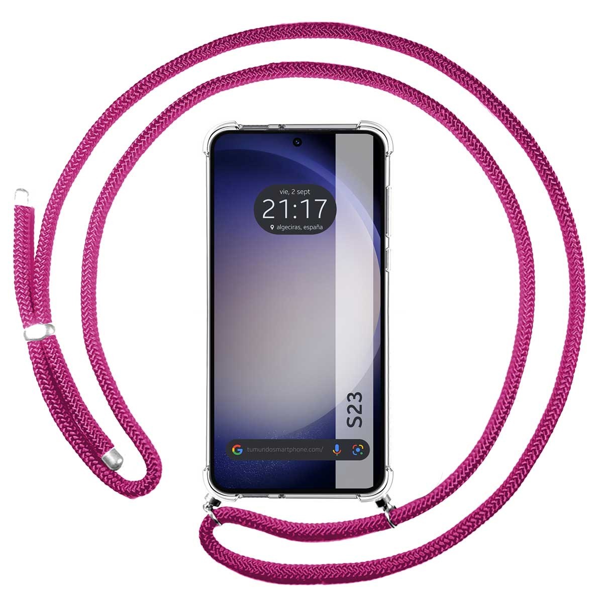 Funda Colgante Transparente para Samsung Galaxy S23 5G con Cordon Rosa Fucsia