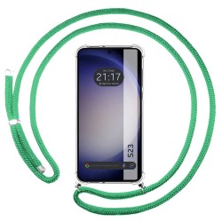 Funda Colgante Transparente para Samsung Galaxy S23 5G con Cordon Verde Agua