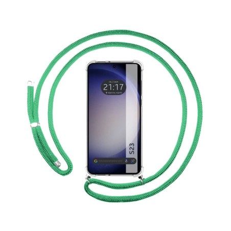 Funda Colgante Transparente para Samsung Galaxy S23 5G con Cordon Verde Agua