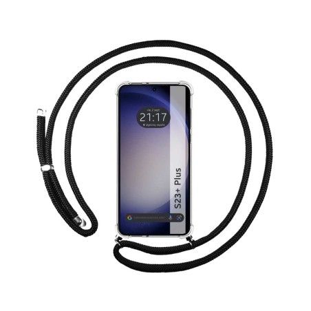 Funda Colgante Transparente para Samsung Galaxy S23+ Plus 5G con Cordon Negro