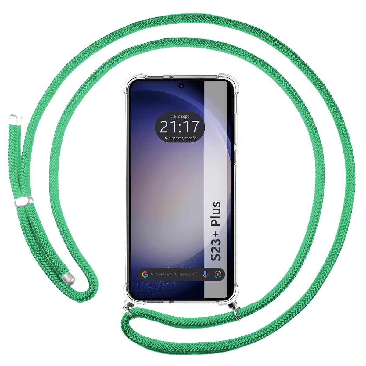 Funda Colgante Transparente para Samsung Galaxy S23+ Plus 5G con Cordon Verde Agua