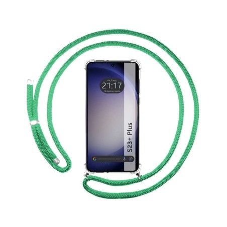 Funda Colgante Transparente para Samsung Galaxy S23+ Plus 5G con Cordon Verde Agua