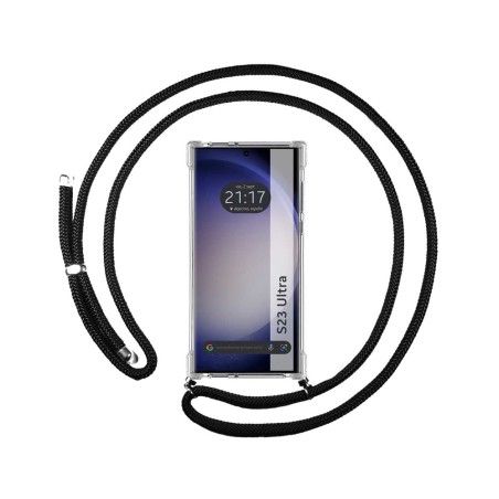 Funda Colgante Transparente para Samsung Galaxy S23 Ultra 5G con Cordon Negro
