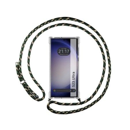 Funda Colgante Transparente para Samsung Galaxy S23 Ultra 5G con Cordon Verde / Dorado