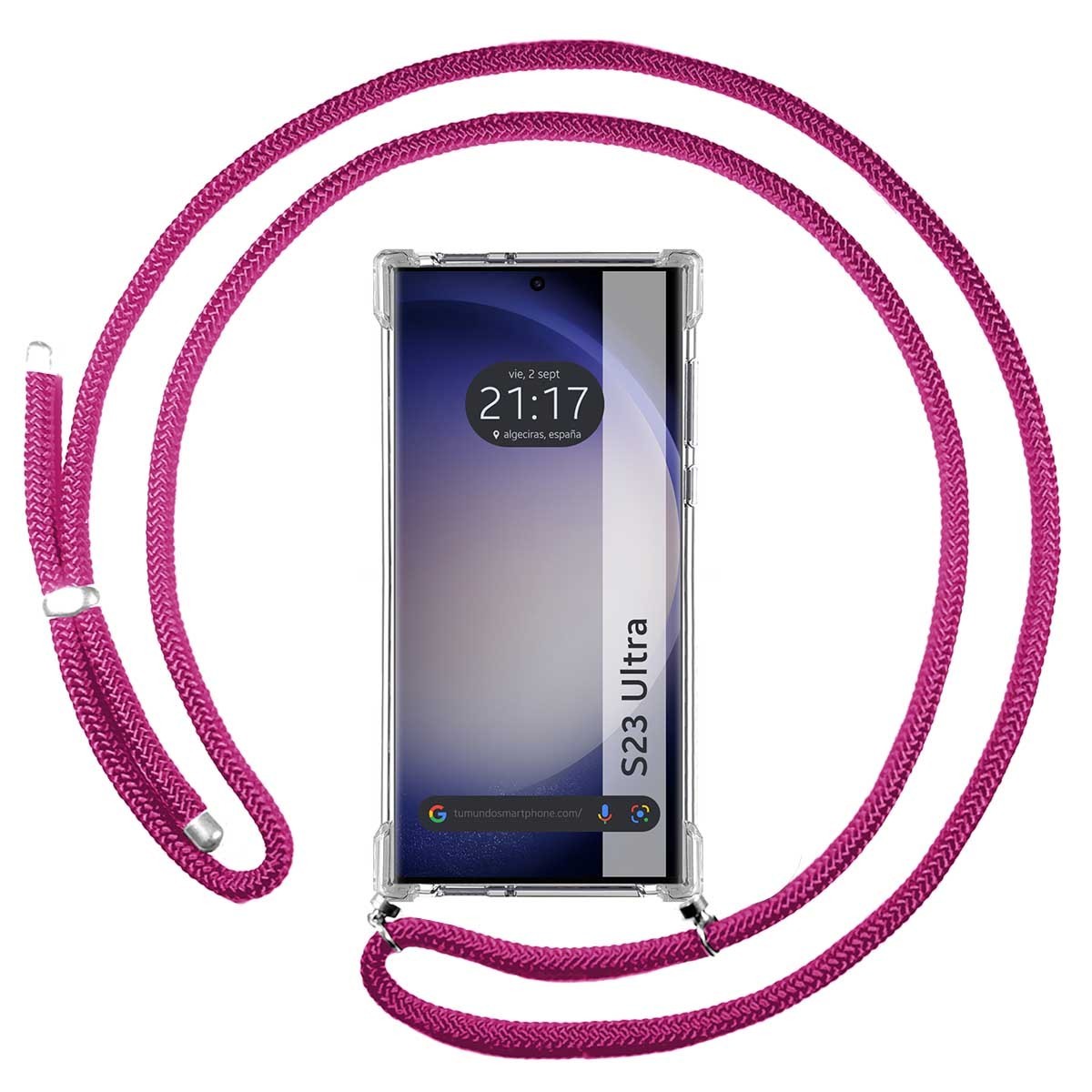 Samsung Galaxy S23 Ultra 5G Funda Colgante transparente con cordón color  Rosa Fucsia
