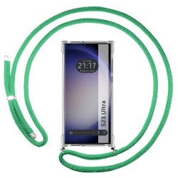 Funda Colgante Transparente para Samsung Galaxy S23 Ultra 5G con Cordon Verde Agua