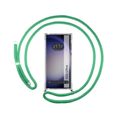 Funda Colgante Transparente para Samsung Galaxy S23 Ultra 5G con Cordon Verde Agua