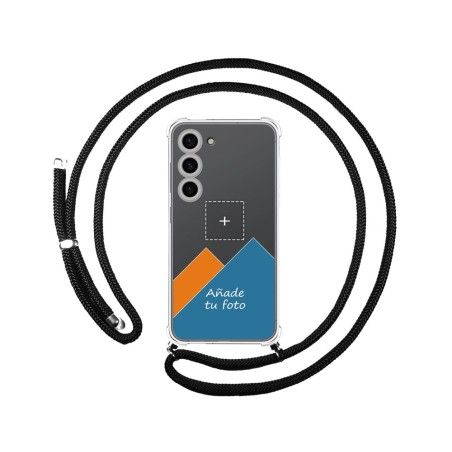 Personaliza tu Funda Colgante Transparente para Samsung Galaxy S23 5G con Cordon Negro Dibujo Personalizada