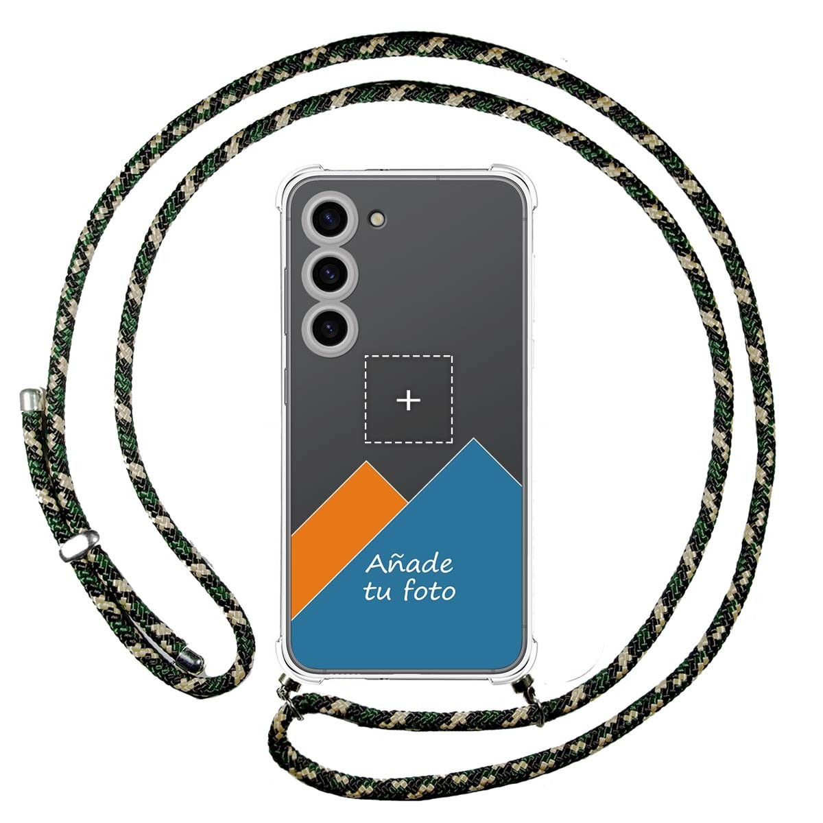 Personaliza tu Funda Colgante Transparente para Samsung Galaxy S23 5G con Cordon Verde / Dorado Dibujo Personalizada