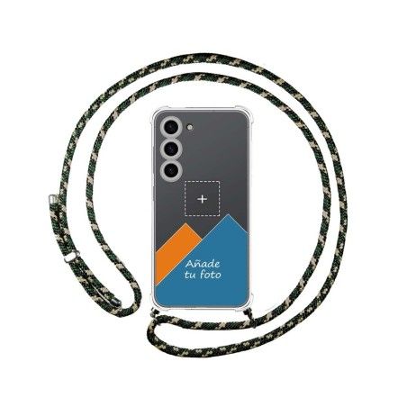 Personaliza tu Funda Colgante Transparente para Samsung Galaxy S23 5G con Cordon Verde / Dorado Dibujo Personalizada