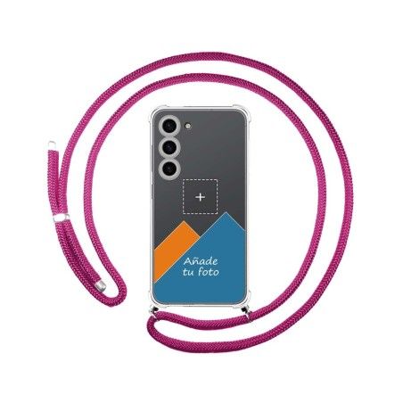 Personaliza tu Funda Colgante Transparente para Samsung Galaxy S23 5G con Cordon Rosa Fucsia Dibujo Personalizada