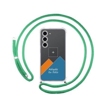 Personaliza tu Funda Colgante Transparente para Samsung Galaxy S23 5G con Cordon Verde Agua Dibujo Personalizada