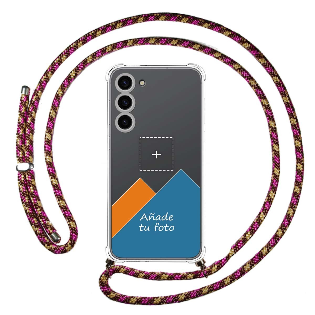 Personaliza tu Funda Colgante Transparente para Samsung Galaxy S23+ Plus 5G con Cordon Rosa / Dorado Dibujo Personalizada